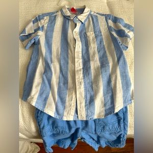 Wonder Nation 18m light blue and white linen shorts set